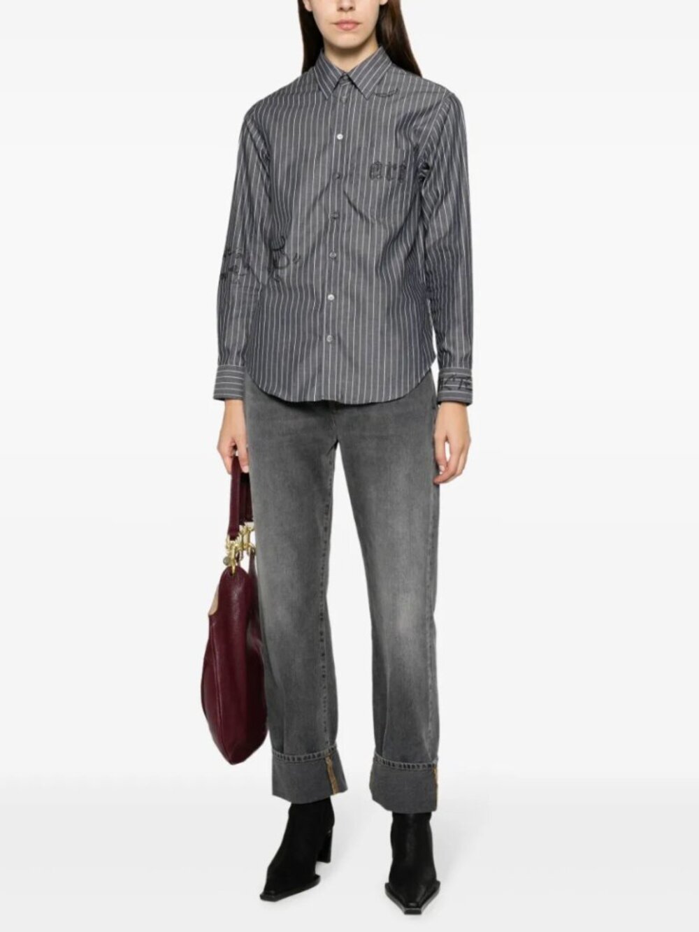 ZADIG & VOLTAIRE TASKIZ MANIFESTO STRIPE EMBELLISHED BUTTON-UP Size Small